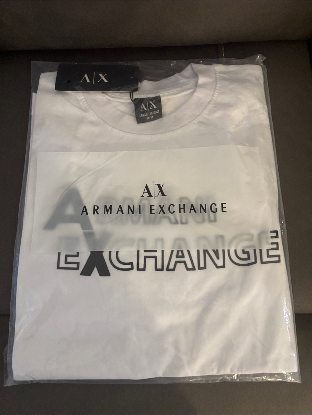 Armani Exchange White Crewneck Logo Tee with Black Print